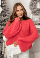 Moherowy sweter z szerokimi rękawami Better Than koralowy