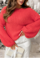 Moherowy sweter z szerokimi rękawami Better Than koralowy