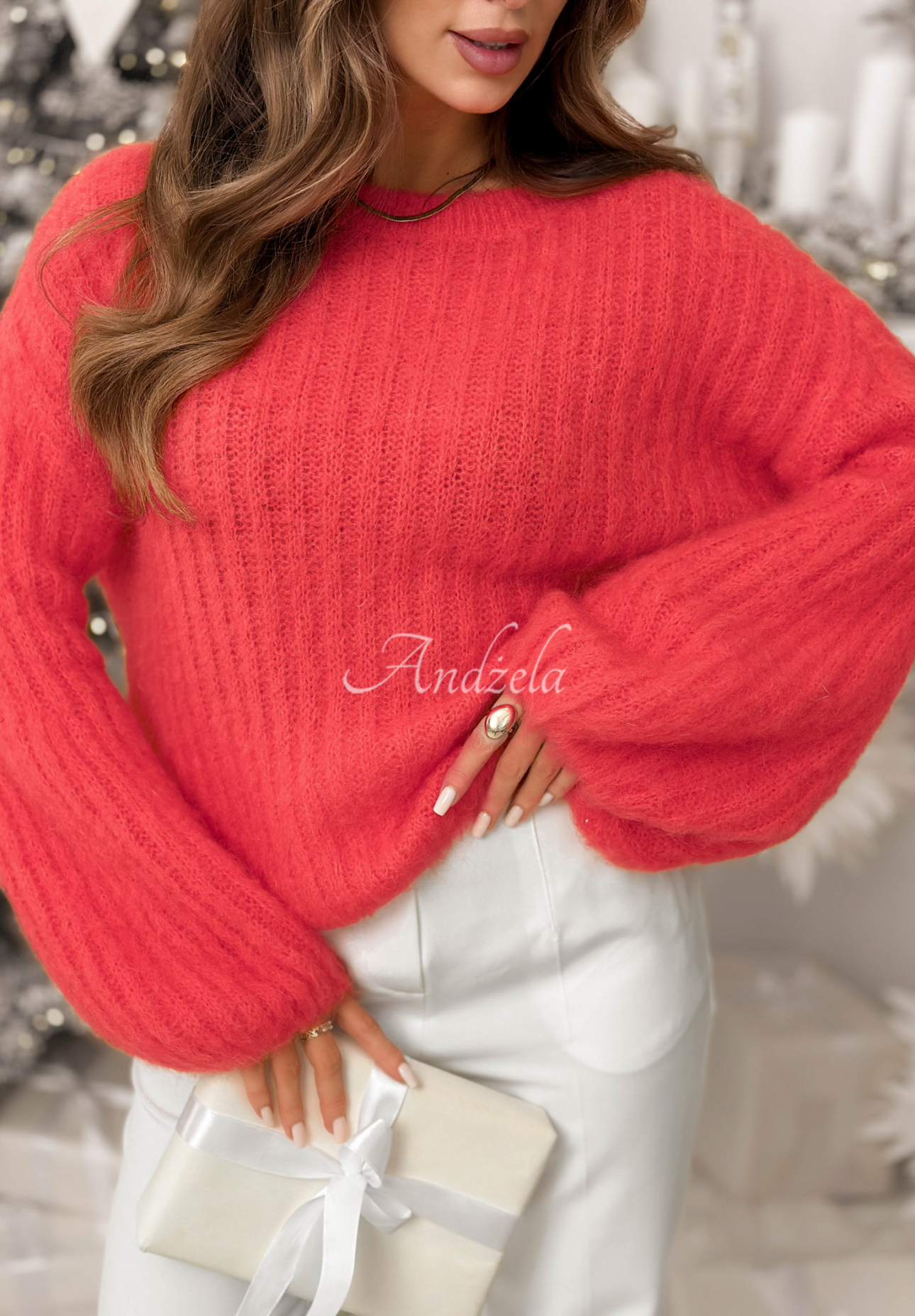 Moherowy sweter z szerokimi rękawami Better Than That koralowy