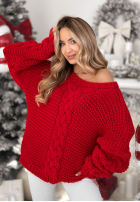 Krótki sweter ozdobnie pleciony White Season czerwony