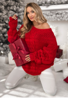 Krótki sweter ozdobnie pleciony White Season czerwony