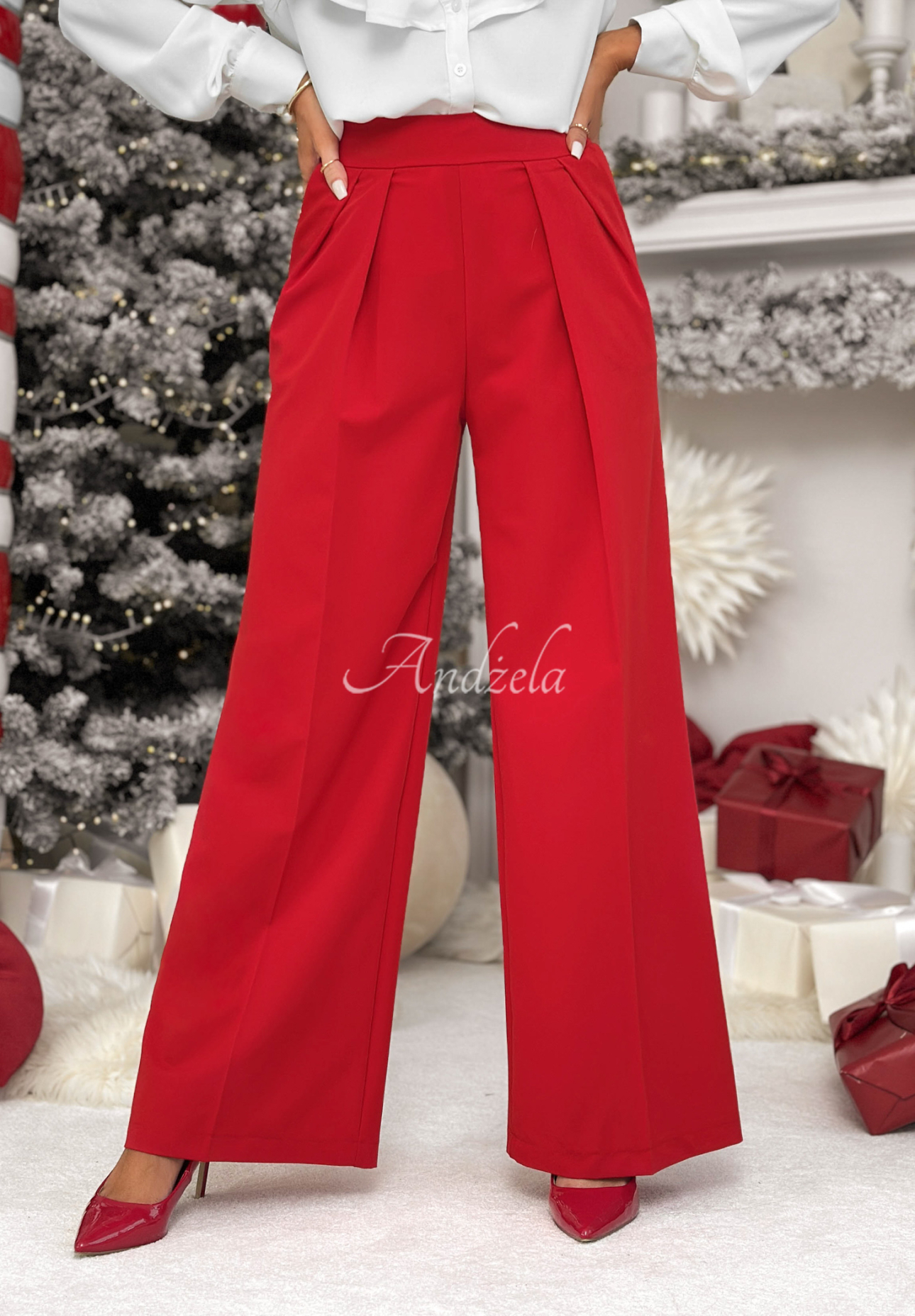 Elegant wide leg pants with viscose After You Left red