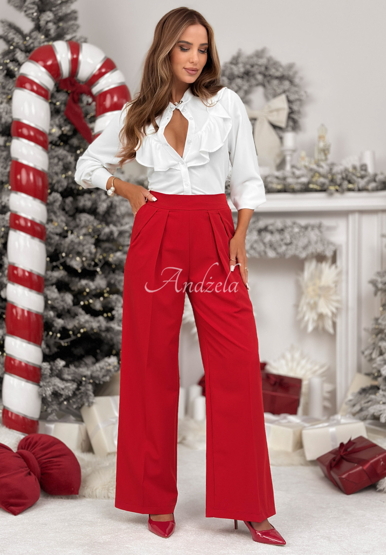 Eleganckie spodnie wide leg After You Left czerwone