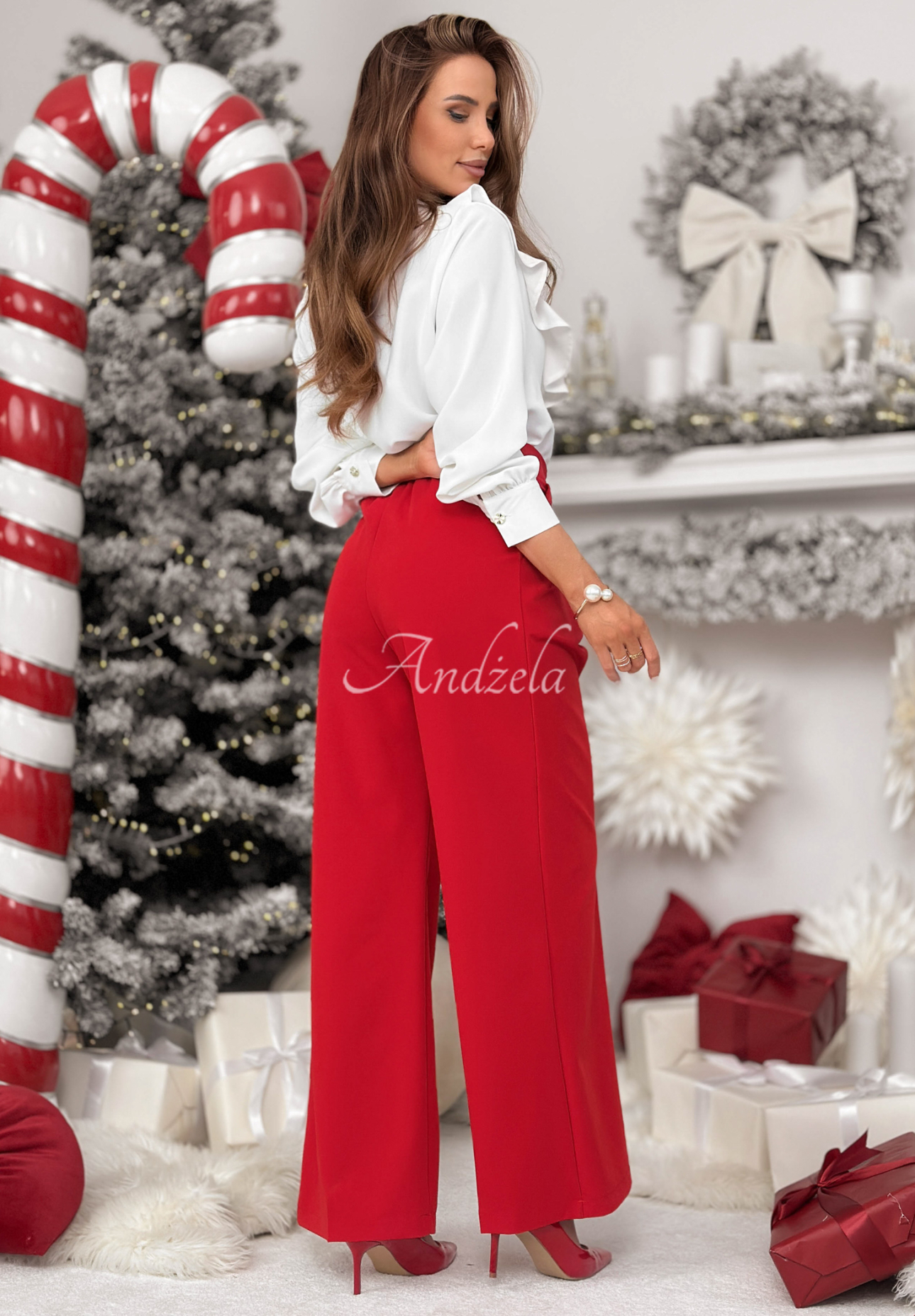 Elegant wide leg pants with viscose After You Left red