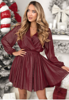 Błyszcząca sukienka mini z paskiem Never Texted Back burgundowa