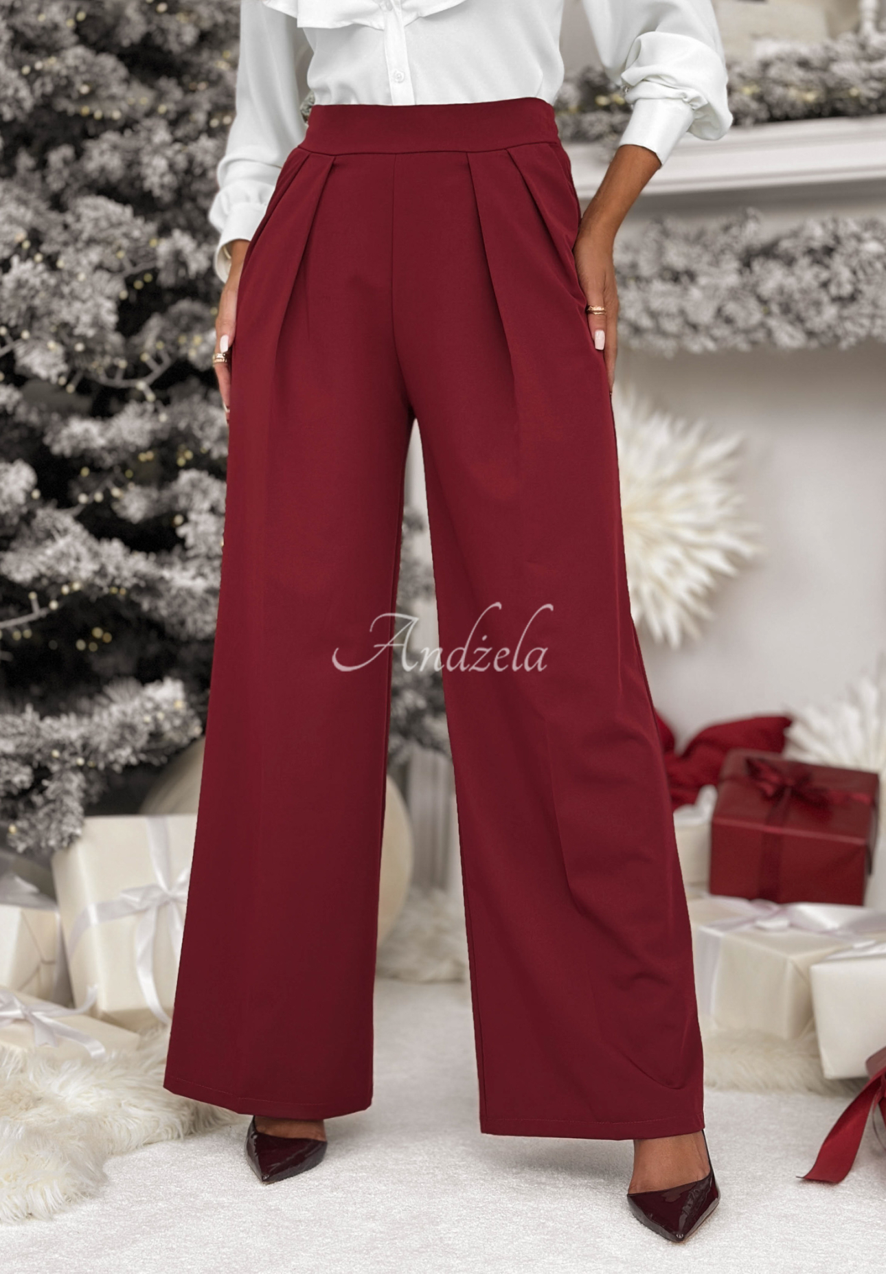Elegant wide leg pants with viscose After You Left burgundy