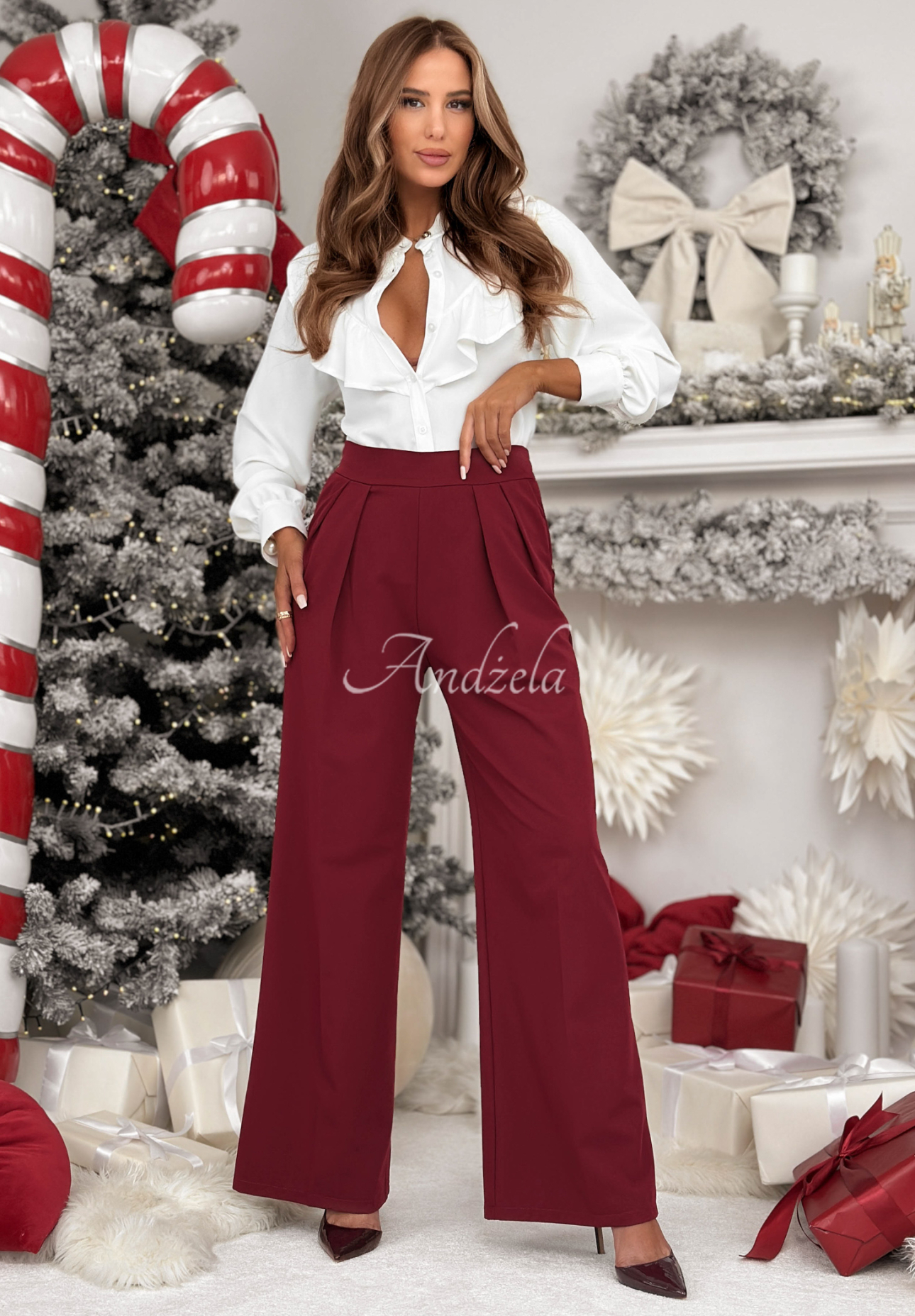 Eleganckie spodnie wide leg After You Left burgundowe