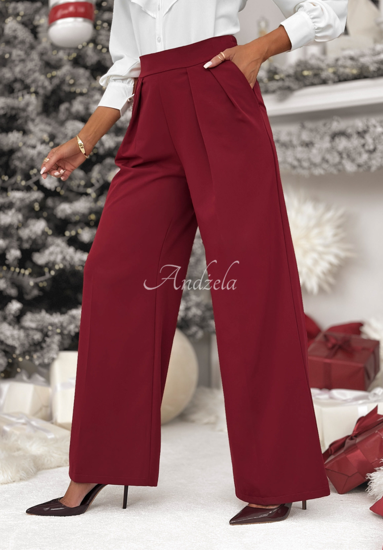 Elegant wide leg pants with viscose After You Left burgundy