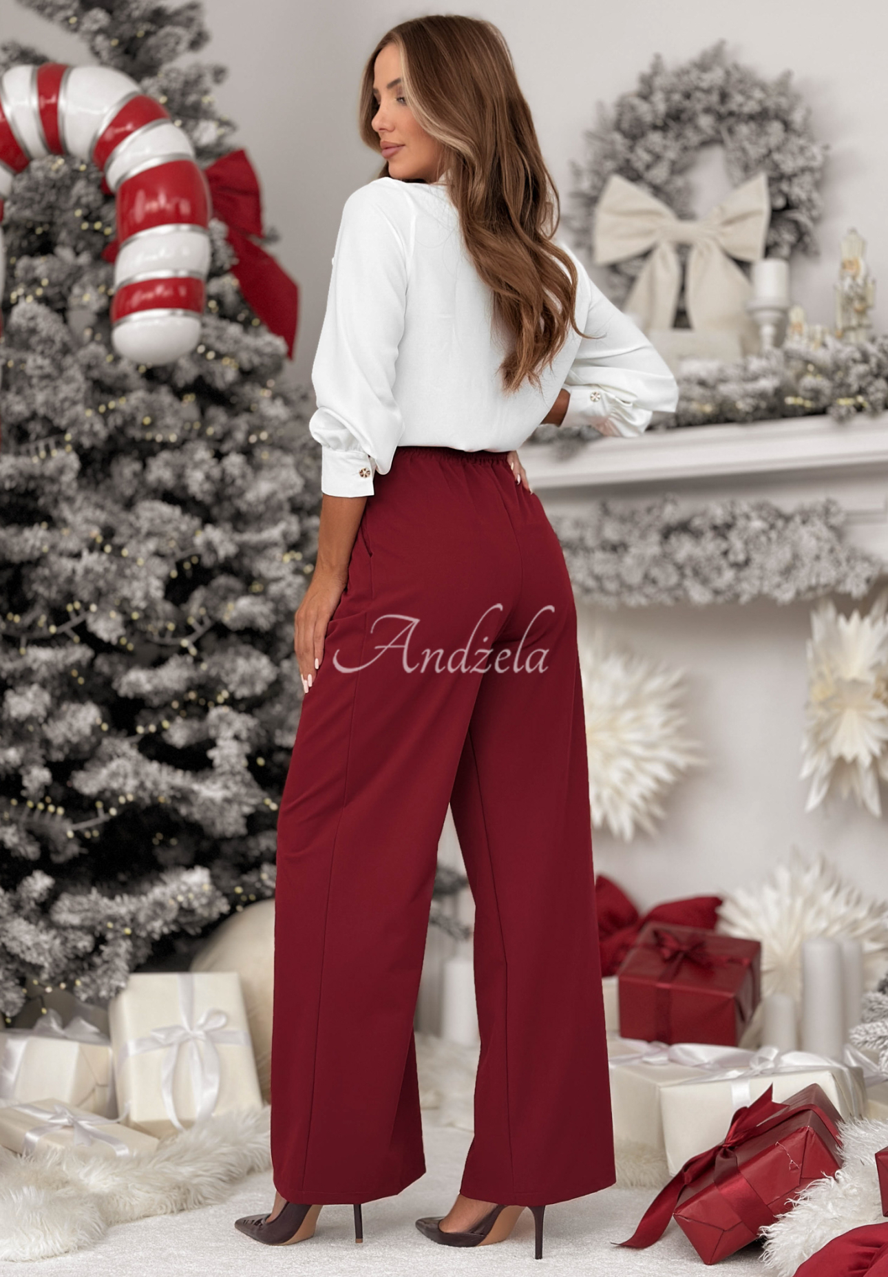 Elegant wide leg pants with viscose After You Left burgundy