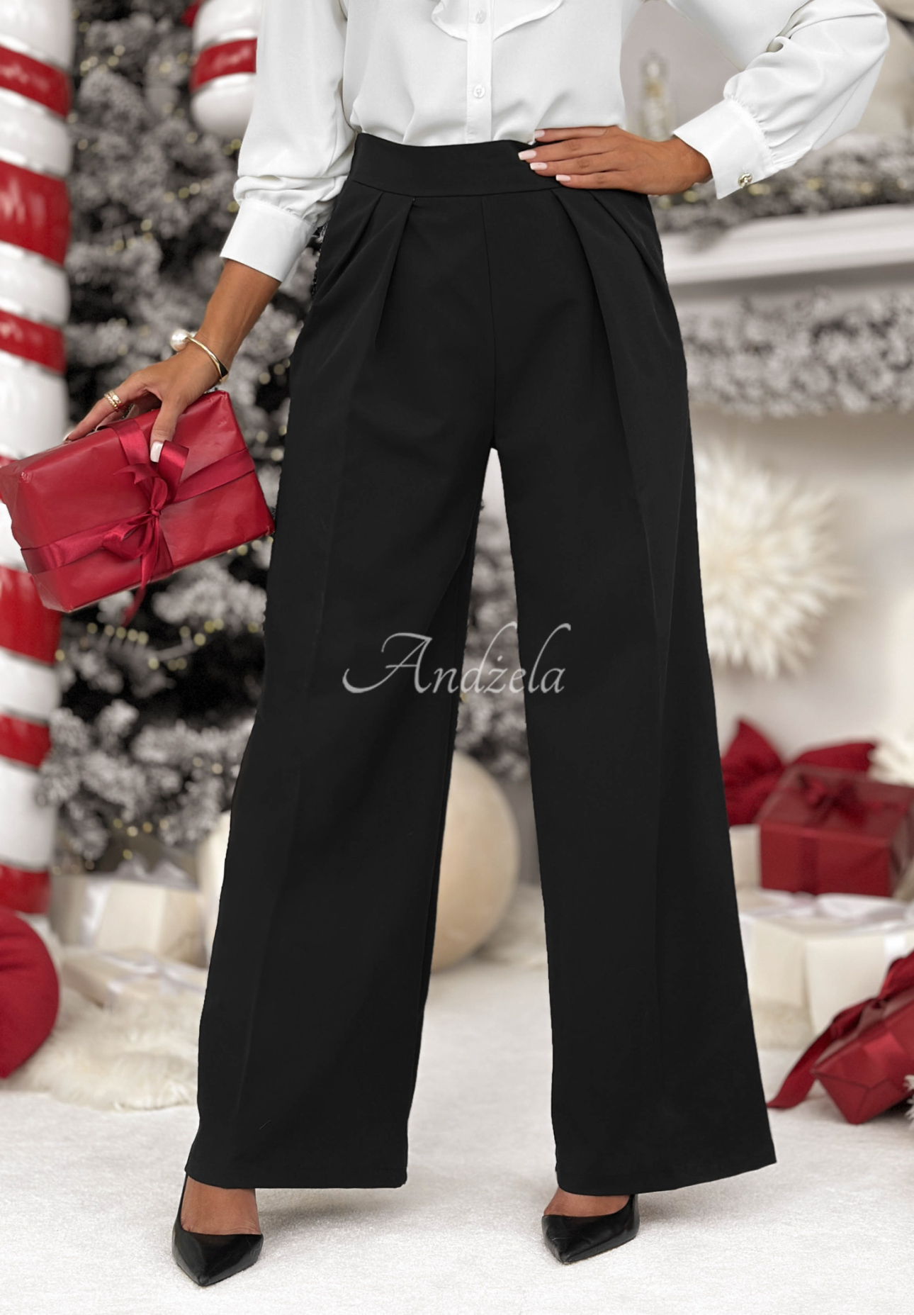 Elegant wide leg pants with viscose After You Left black