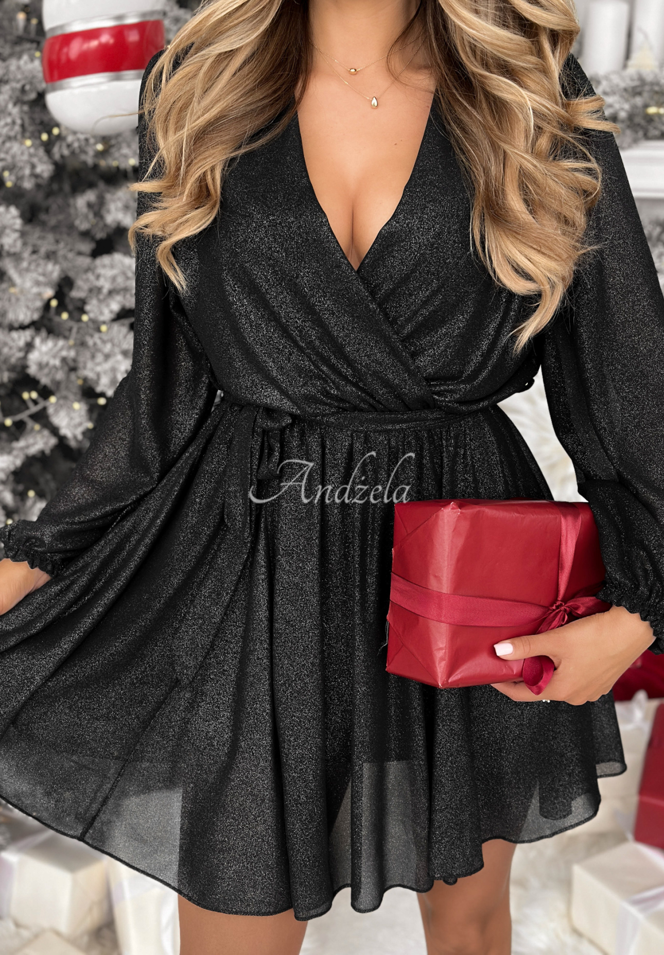 Shiny mini dress with belt Never Texted Back black