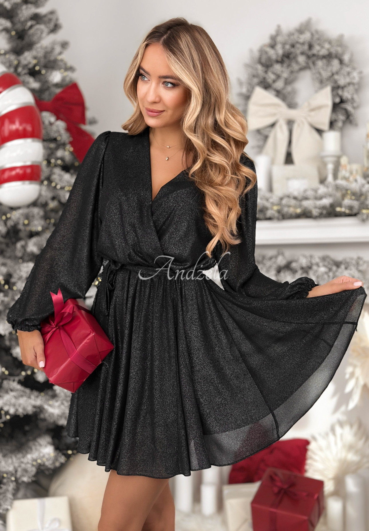 Shiny mini dress with belt Never Texted Back black