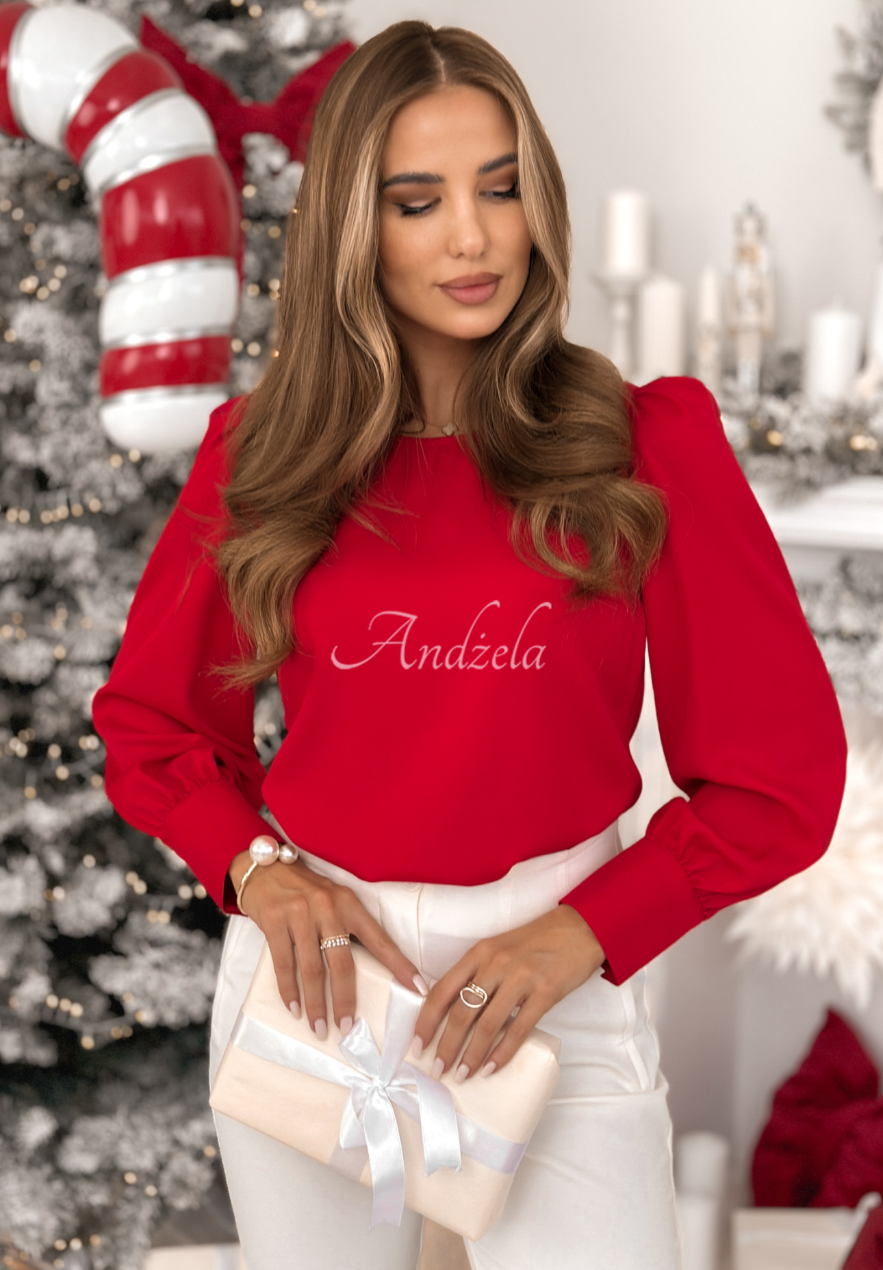 Viscose blouse with buffets Silent Night red