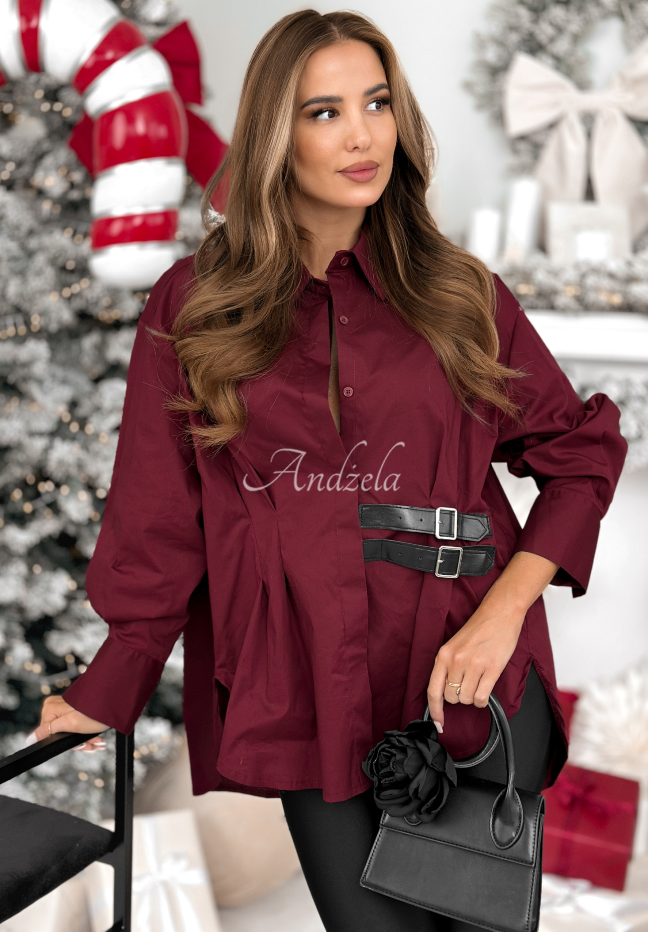 Asymmetrical tunic shirt with stripes Can Only Be burgundy