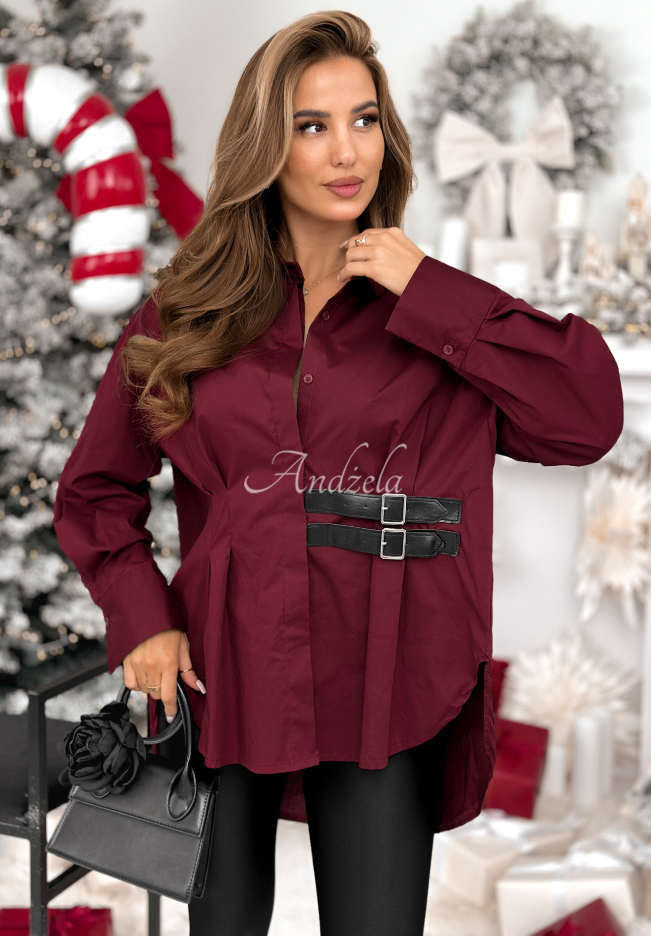 Asymmetrical tunic shirt with stripes Can Only Be burgundy