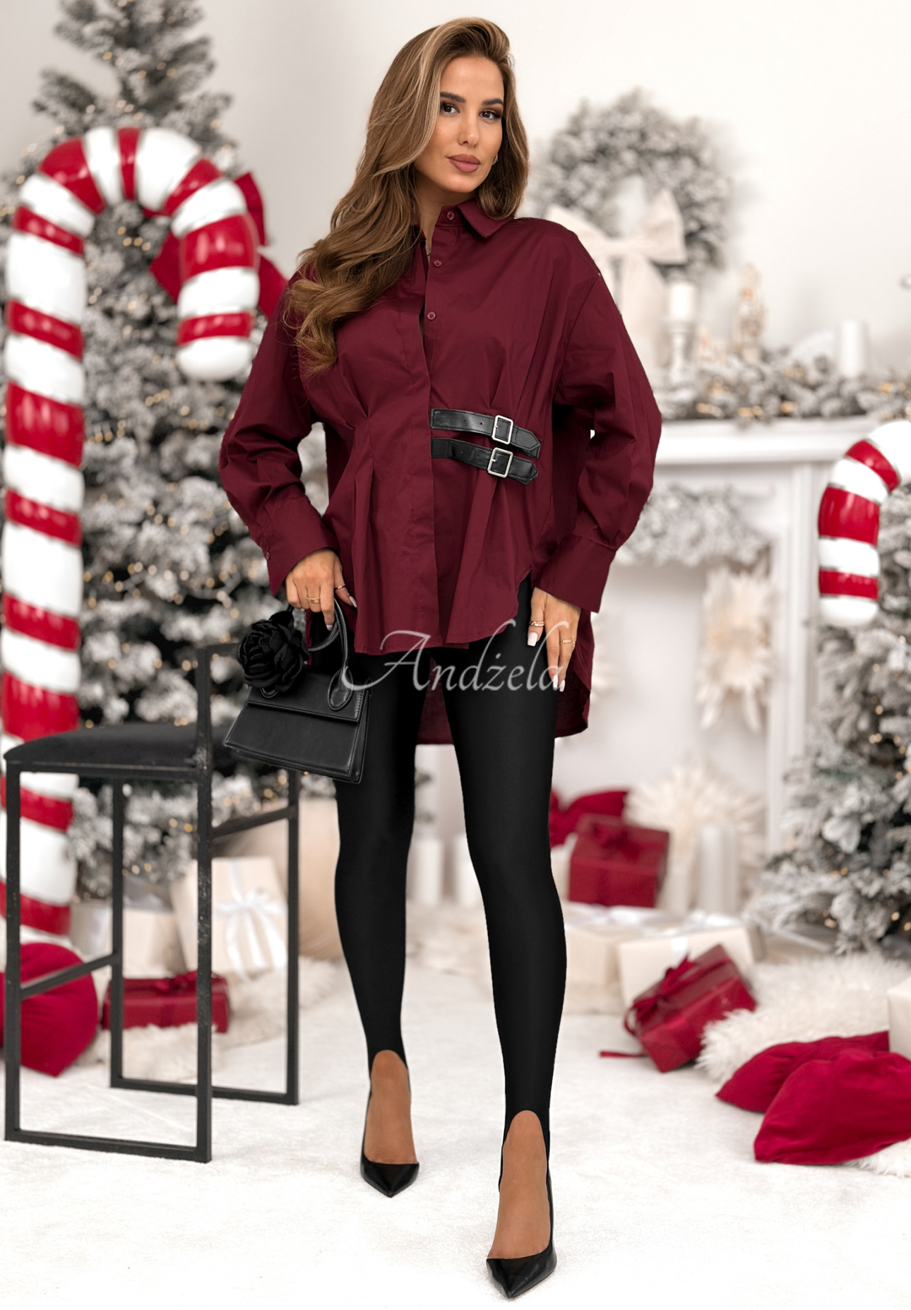 Asymmetrical tunic shirt with stripes Can Only Be burgundy