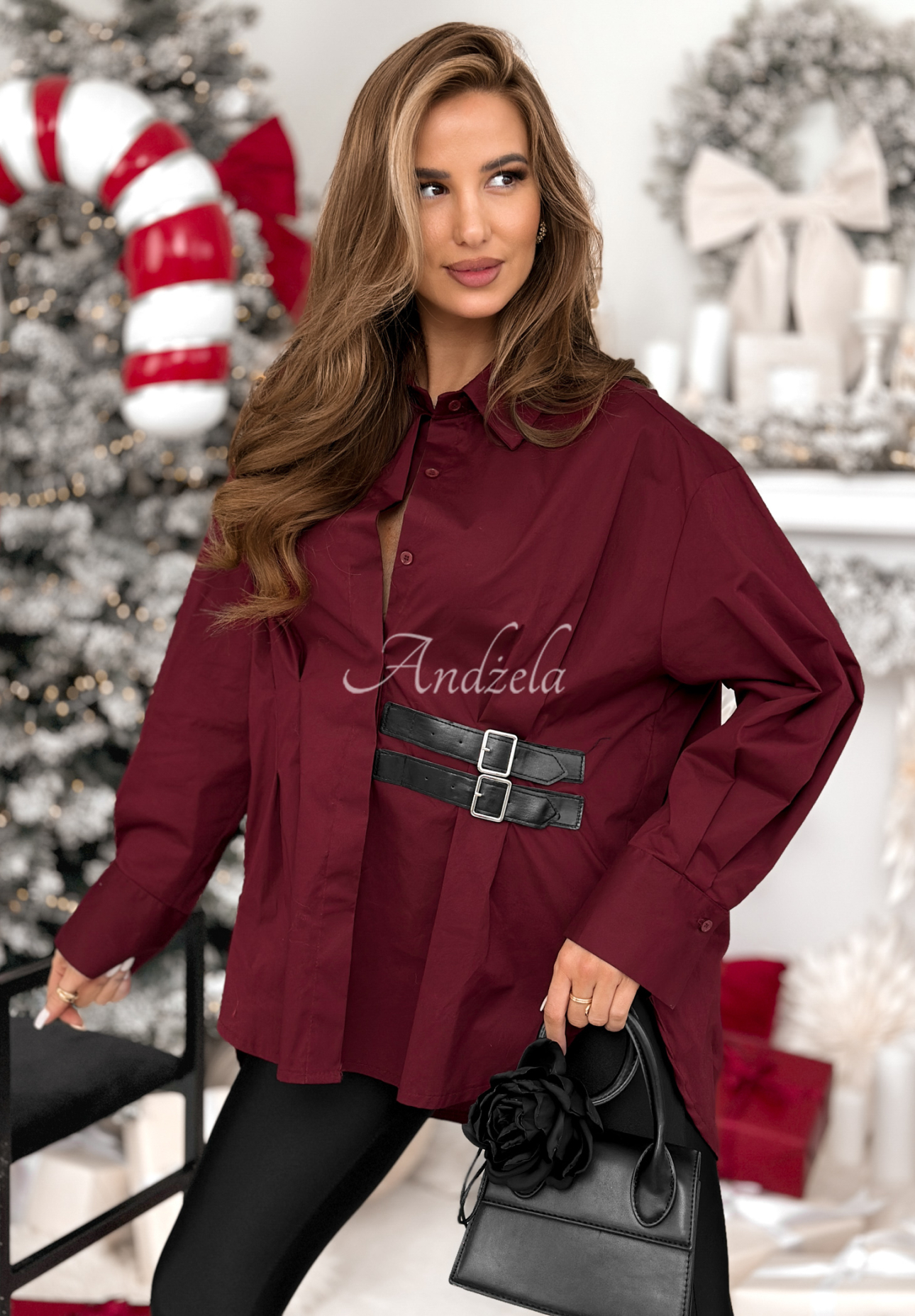 Asymmetrical tunic shirt with stripes Can Only Be burgundy