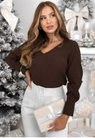 Bluzka z dekoltem Simple Is Beautiful czekoladowa