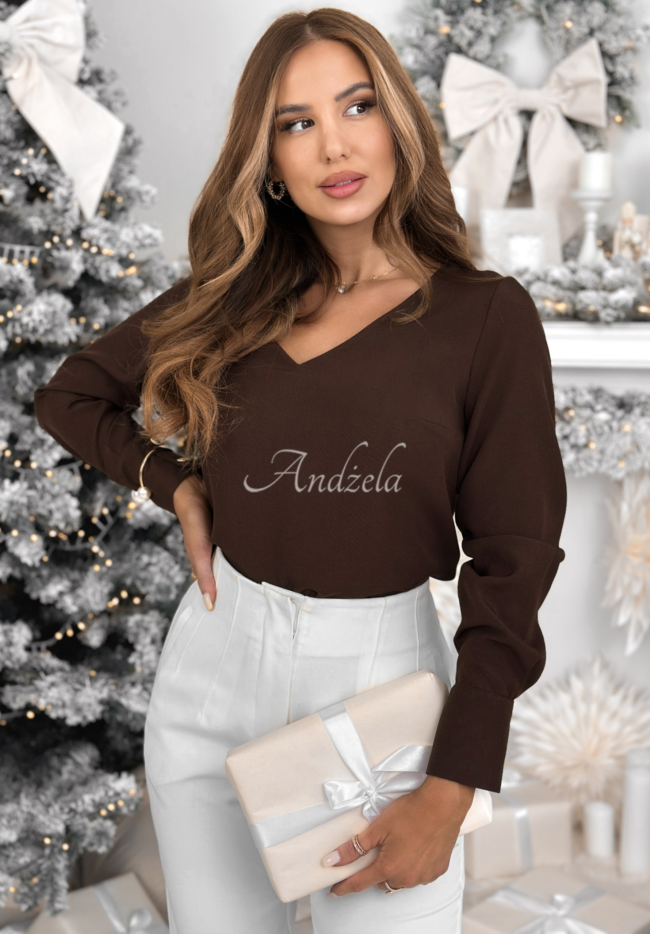 Simple Is Beautiful neckline blouse in chocolate