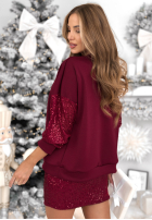 Komplet bluza i spódniczka z cekinami Got The Power burgundowy