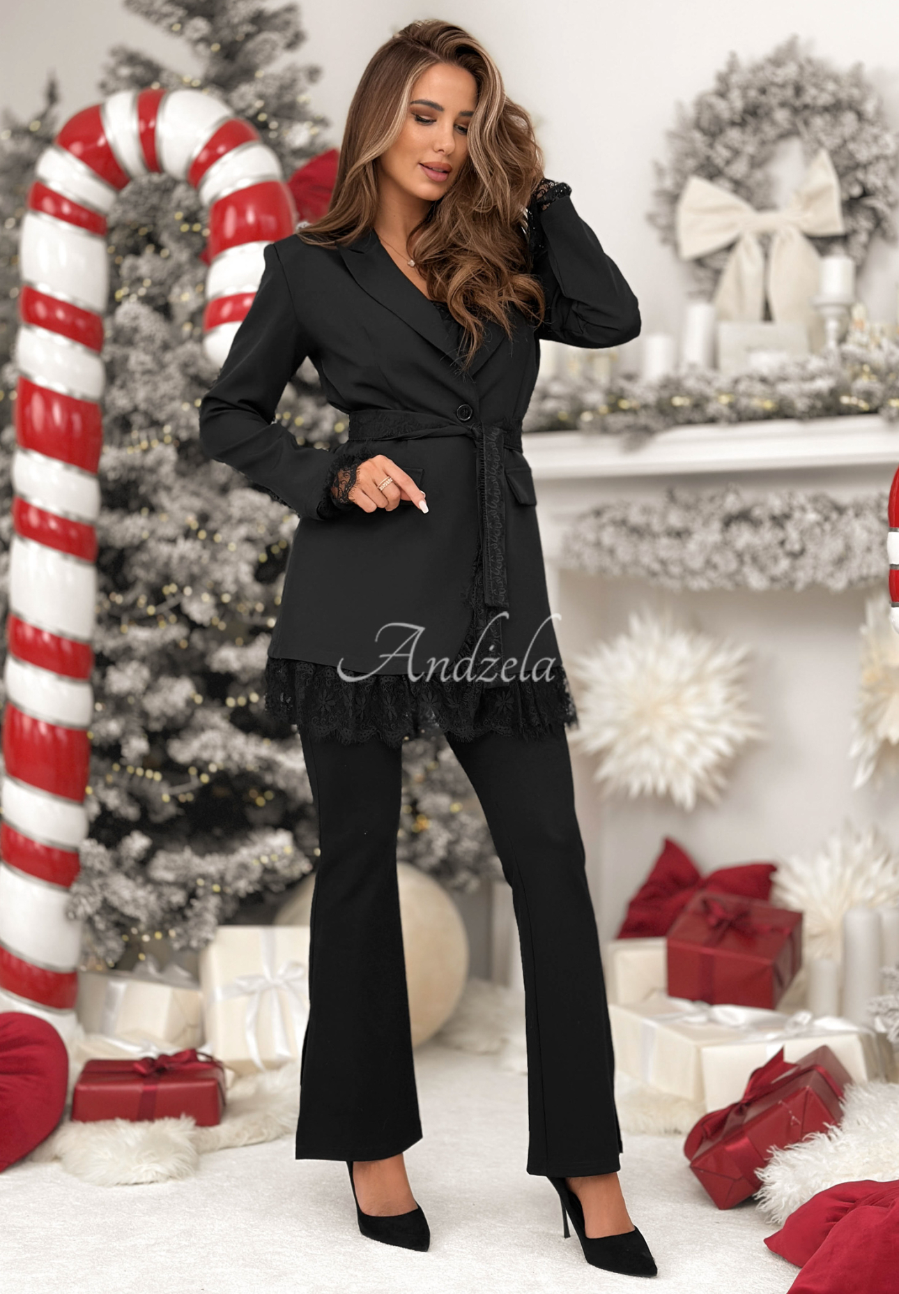 Jacket with lace and belt Whatever Whenever black