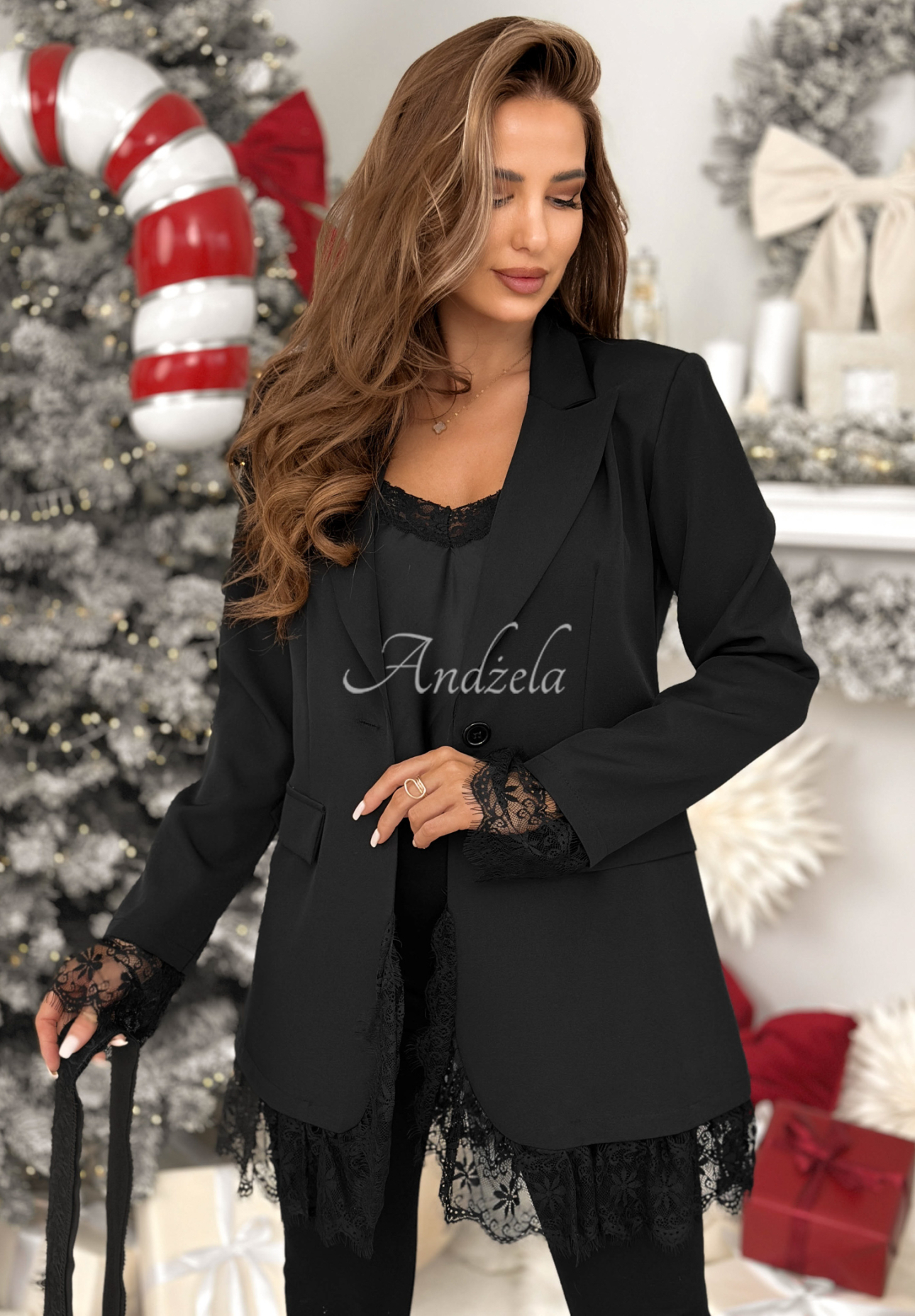 Jacket with lace and belt Whatever Whenever black