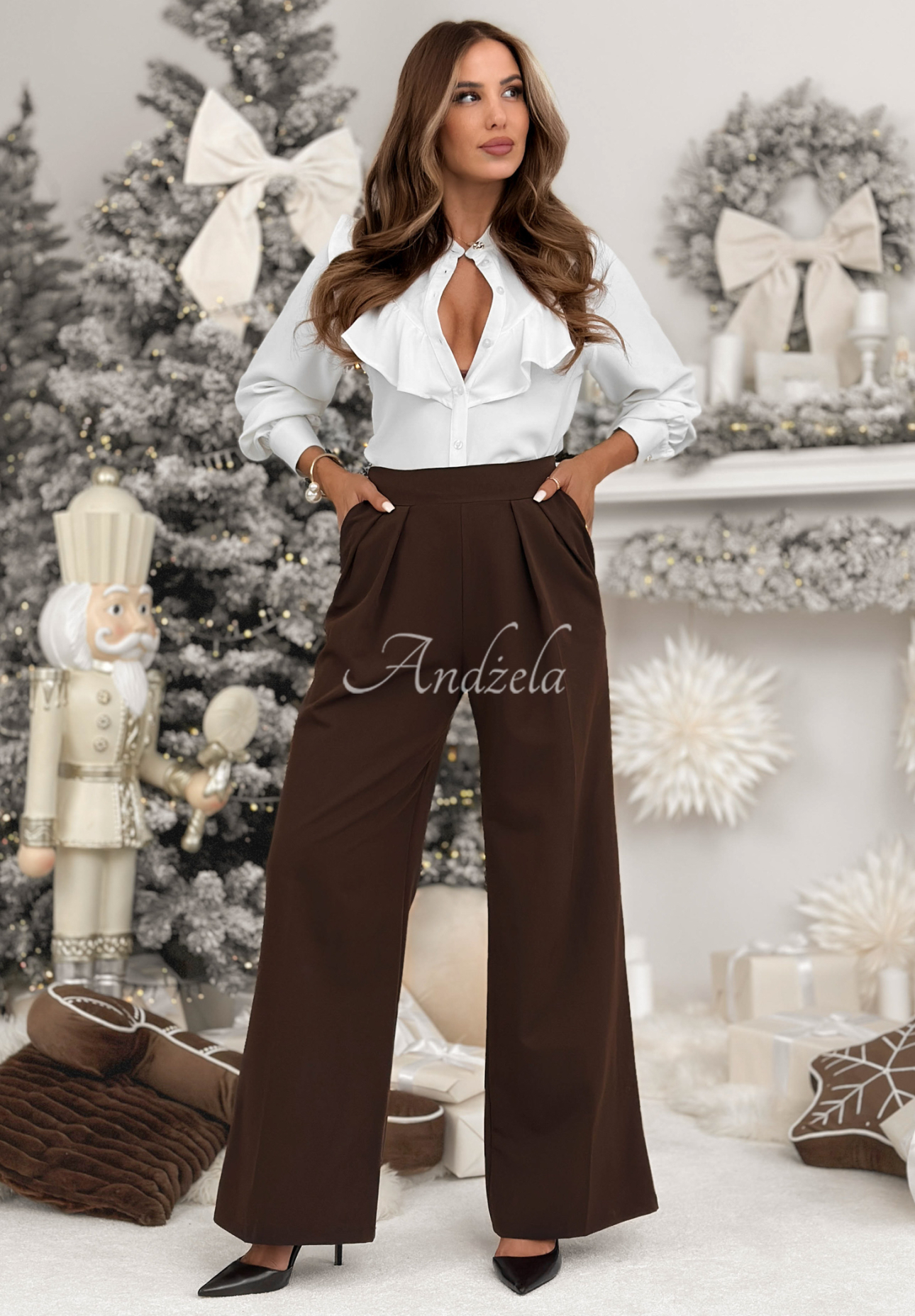 Eleganckie spodnie wide leg After You Left czekoladowe