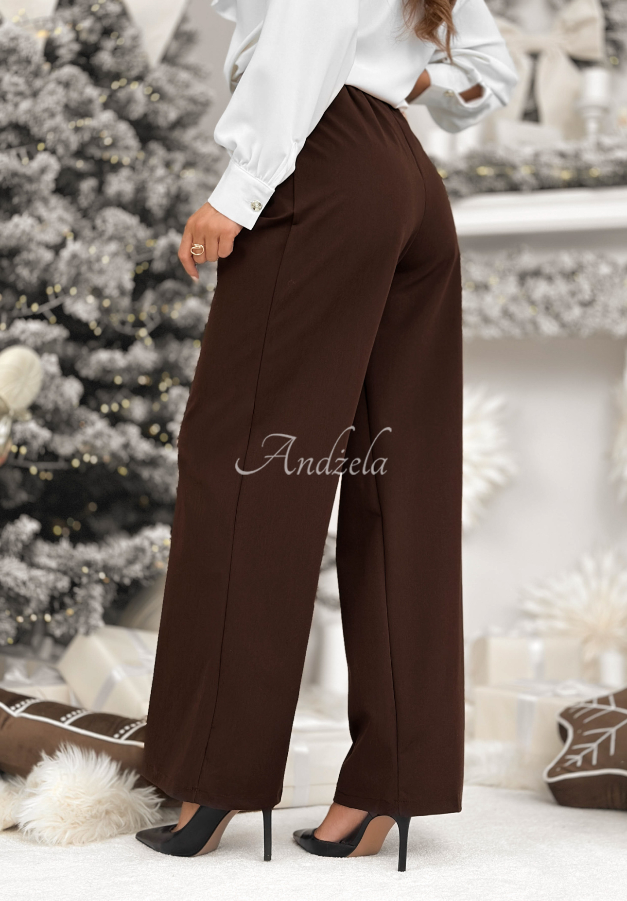 Elegant wide leg pants with viscose After You Left chocolate