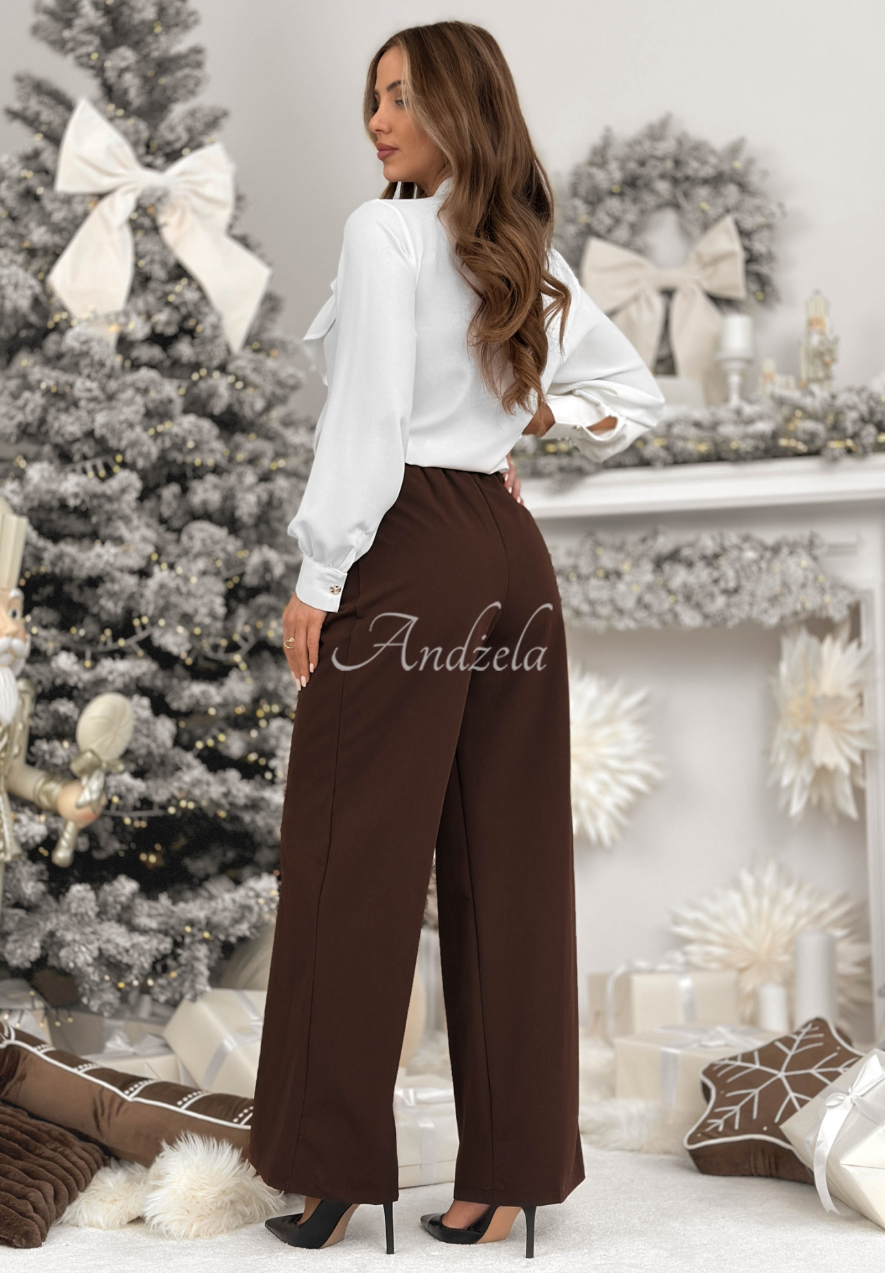 Elegant wide leg pants with viscose After You Left chocolate
