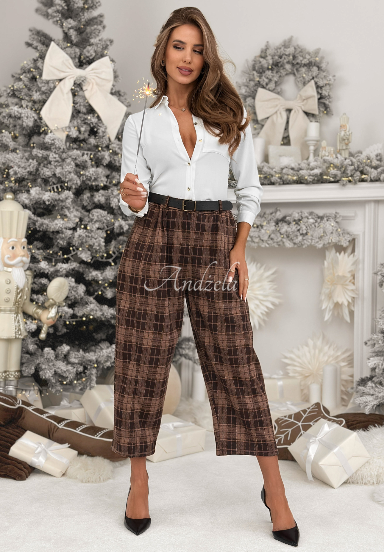 Checked fabric pants with viscose Learned About chocolate