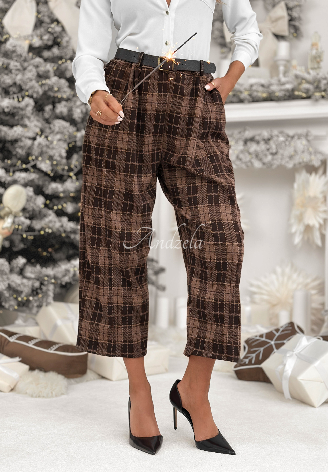 Checked fabric pants with viscose Learned About chocolate