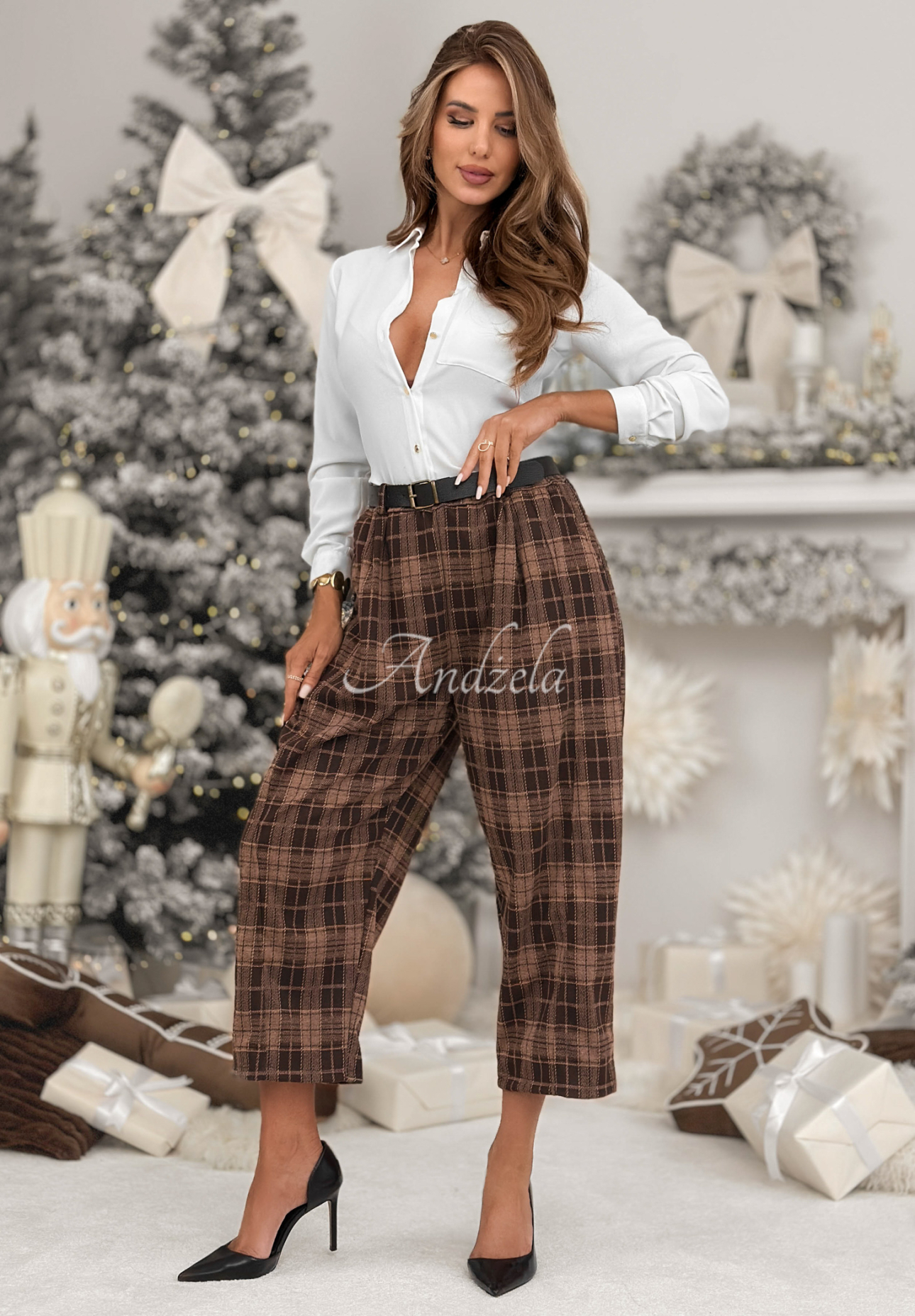 Checked fabric pants with viscose Learned About chocolate