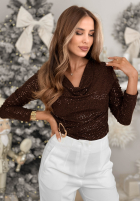 Shiny blouse with decorative applique Cry Later chocolate