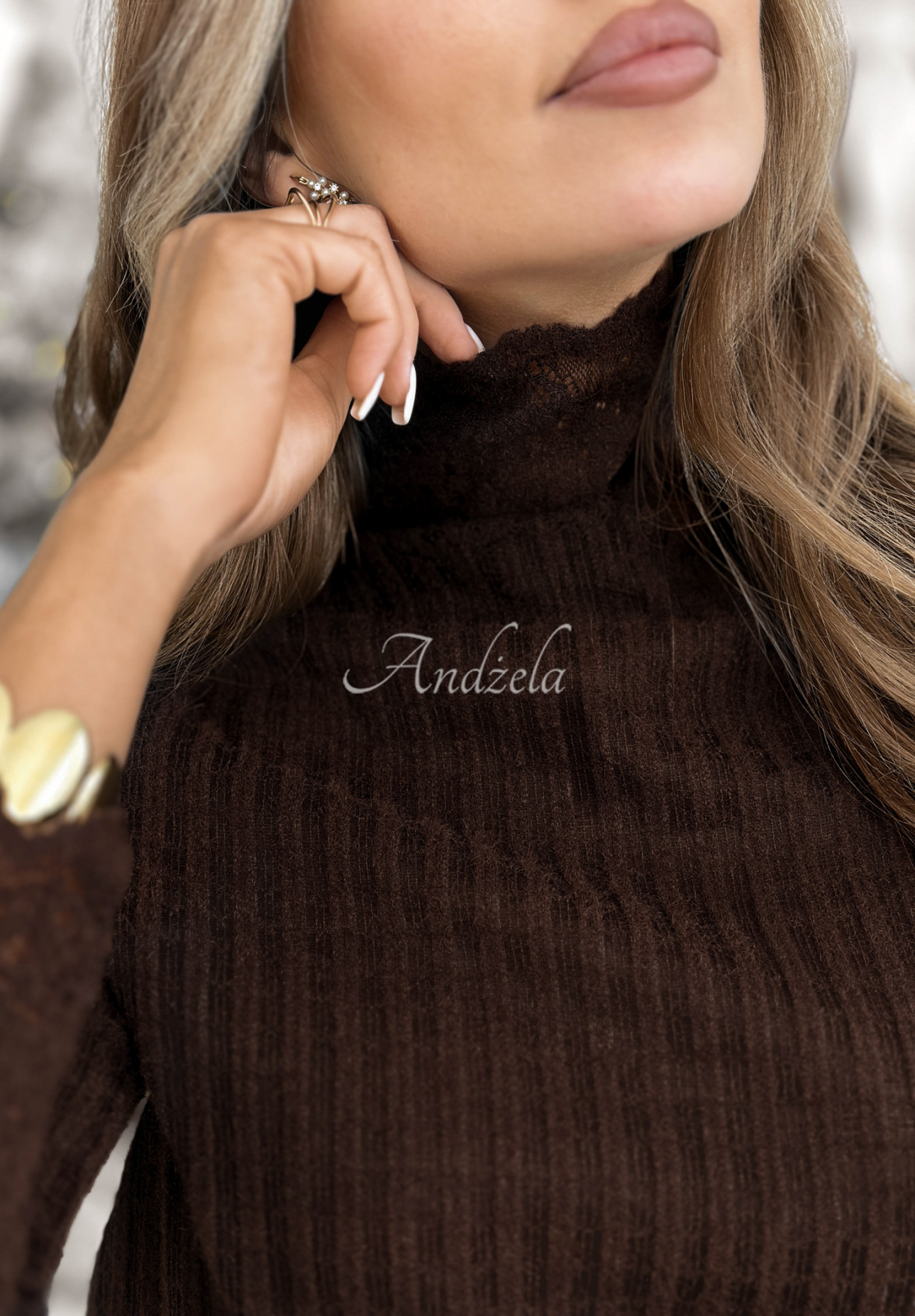 Lacy Dreams ribbed lace sweater chocolate