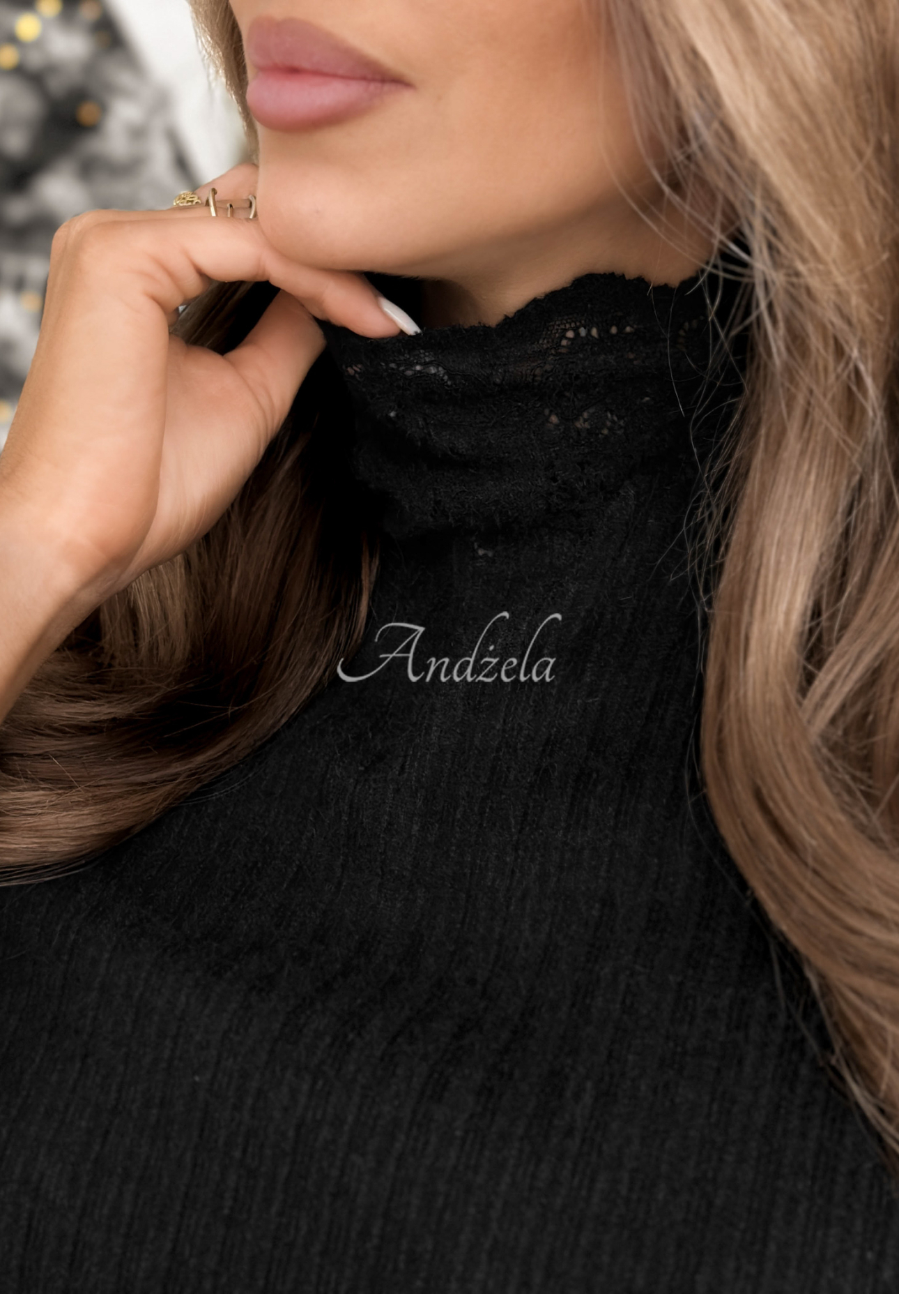 Lacy Dreams ribbed lace sweater black