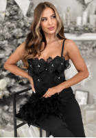 Krótki top z ozdobnymi kwiatami Lady In Flowers czarny