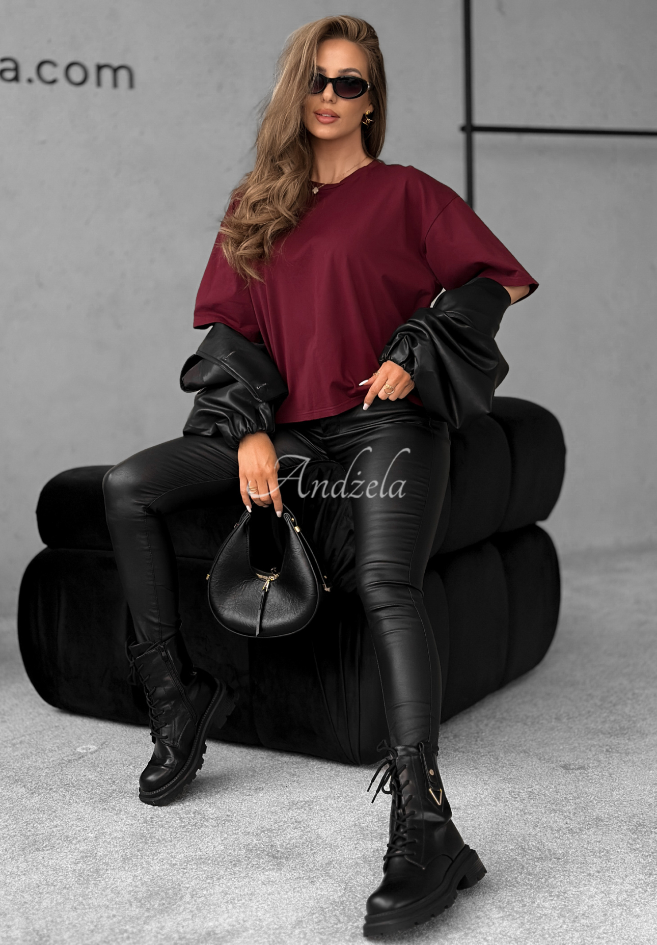 Bawełniany T-shirt Very Fine burgundowy