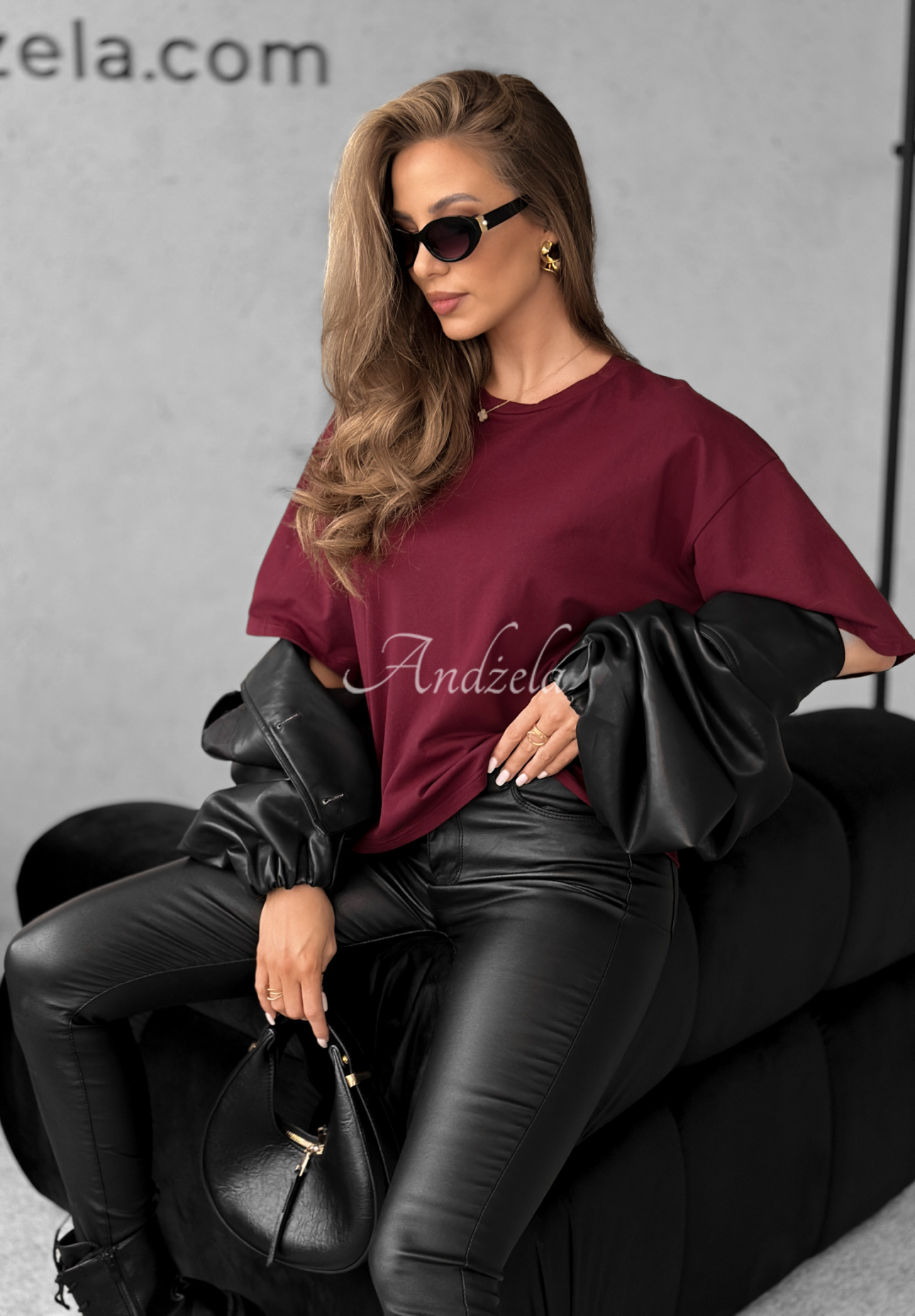 Bawełniany T-shirt Very Fine burgundowy