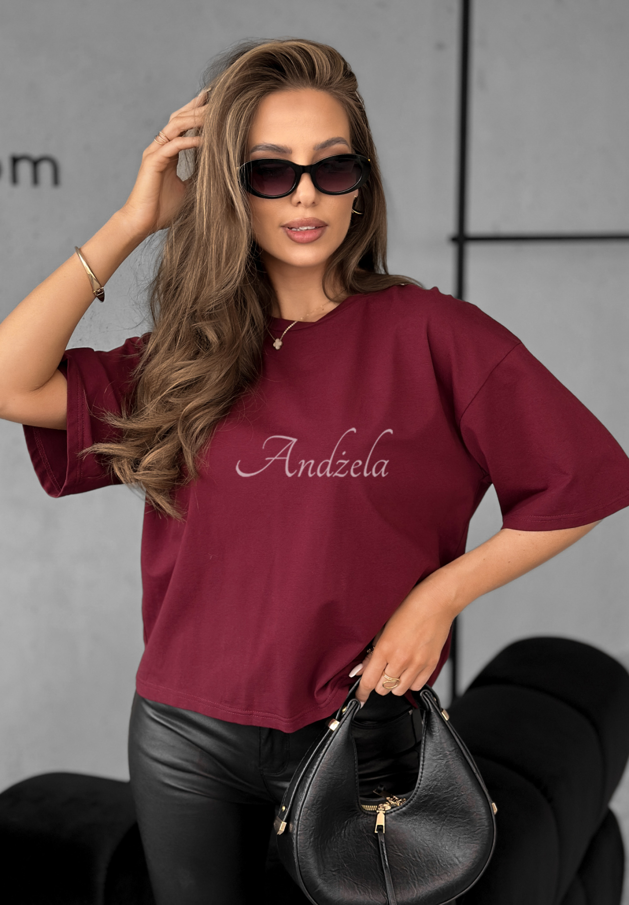 Bawełniany T-shirt Very Fine burgundowy