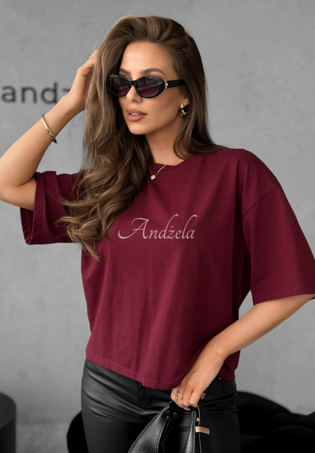Bawełniany T-shirt Very Fine burgundowy