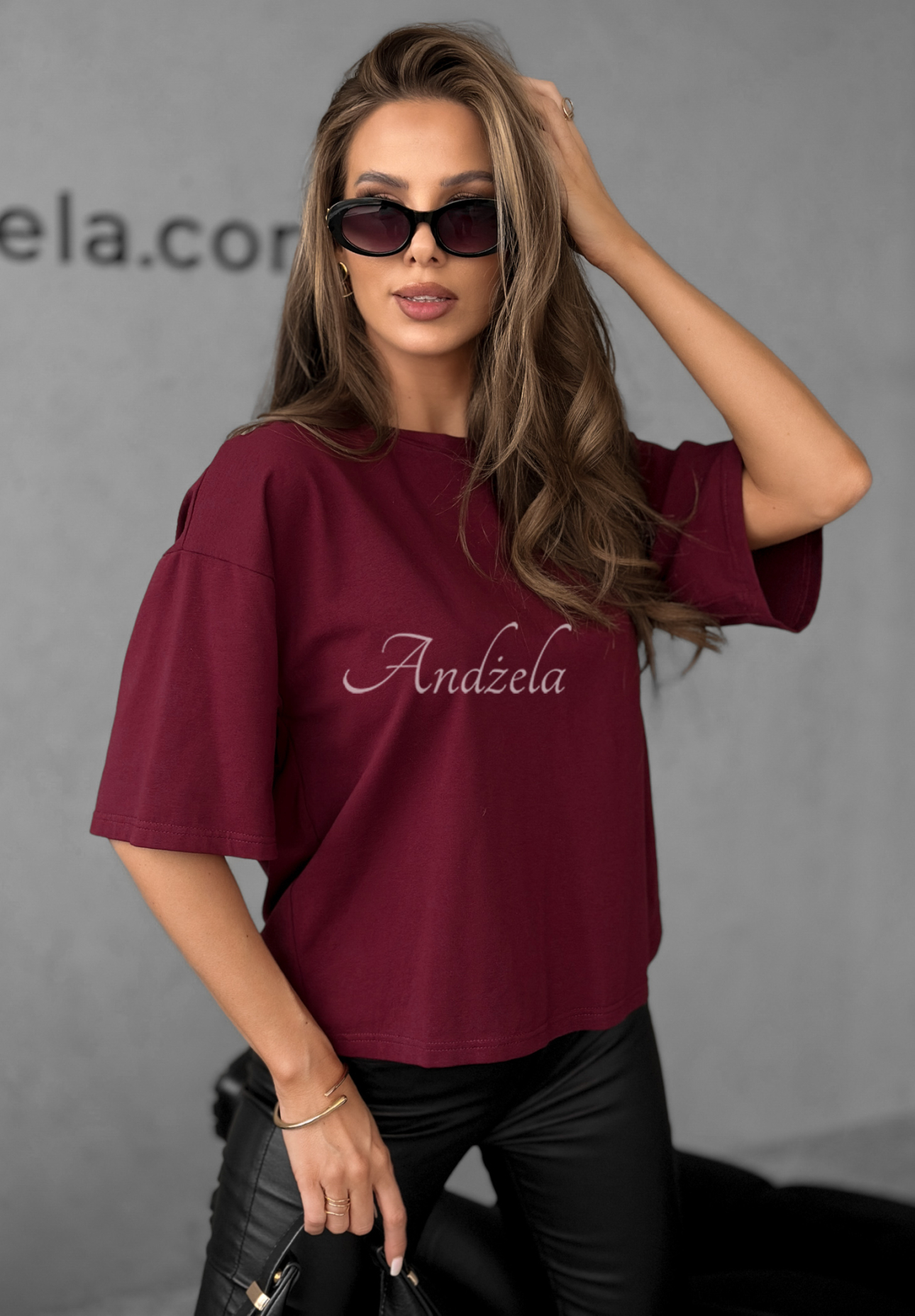 Bawełniany T-shirt Very Fine burgundowy