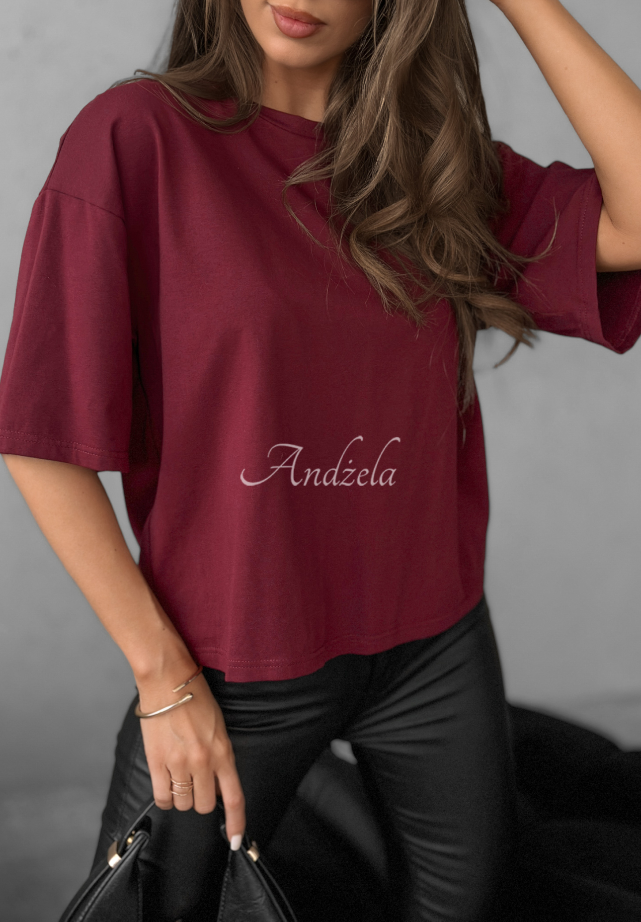 Bawełniany T-shirt Very Fine burgundowy