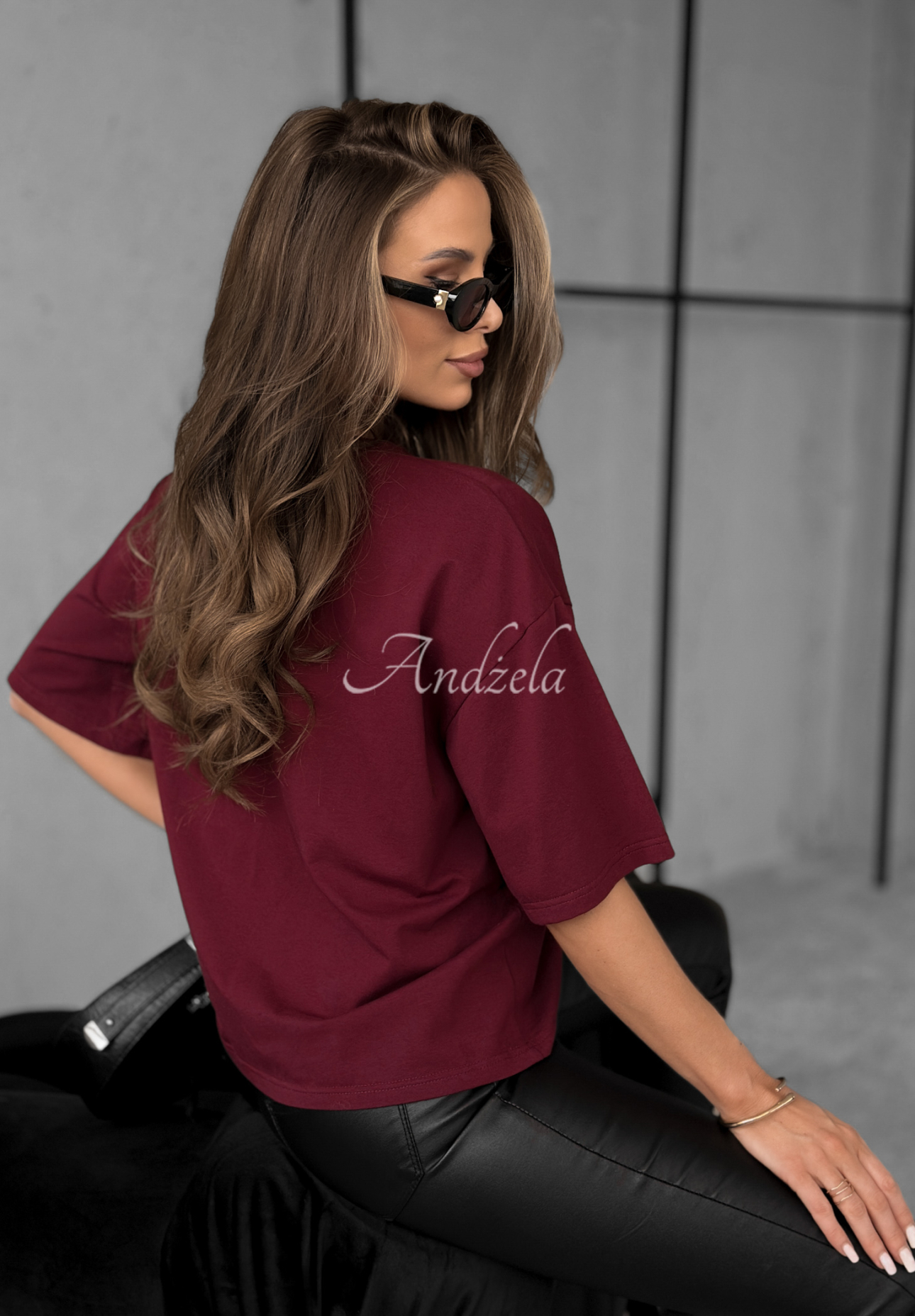 Bawełniany T-shirt Very Fine burgundowy