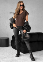 T-shirt V-neck czekoladowy