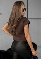 T-shirt V-neck czekoladowy