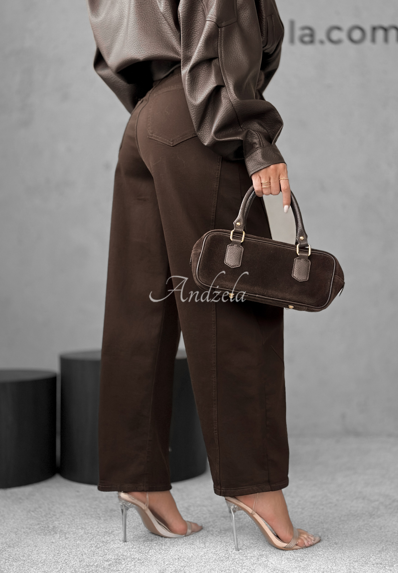 Spodnie jeansowe balloon Say Less czekoladowe