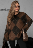 Rhomboid sweater with wool and viscose Winter Things chocolate and black