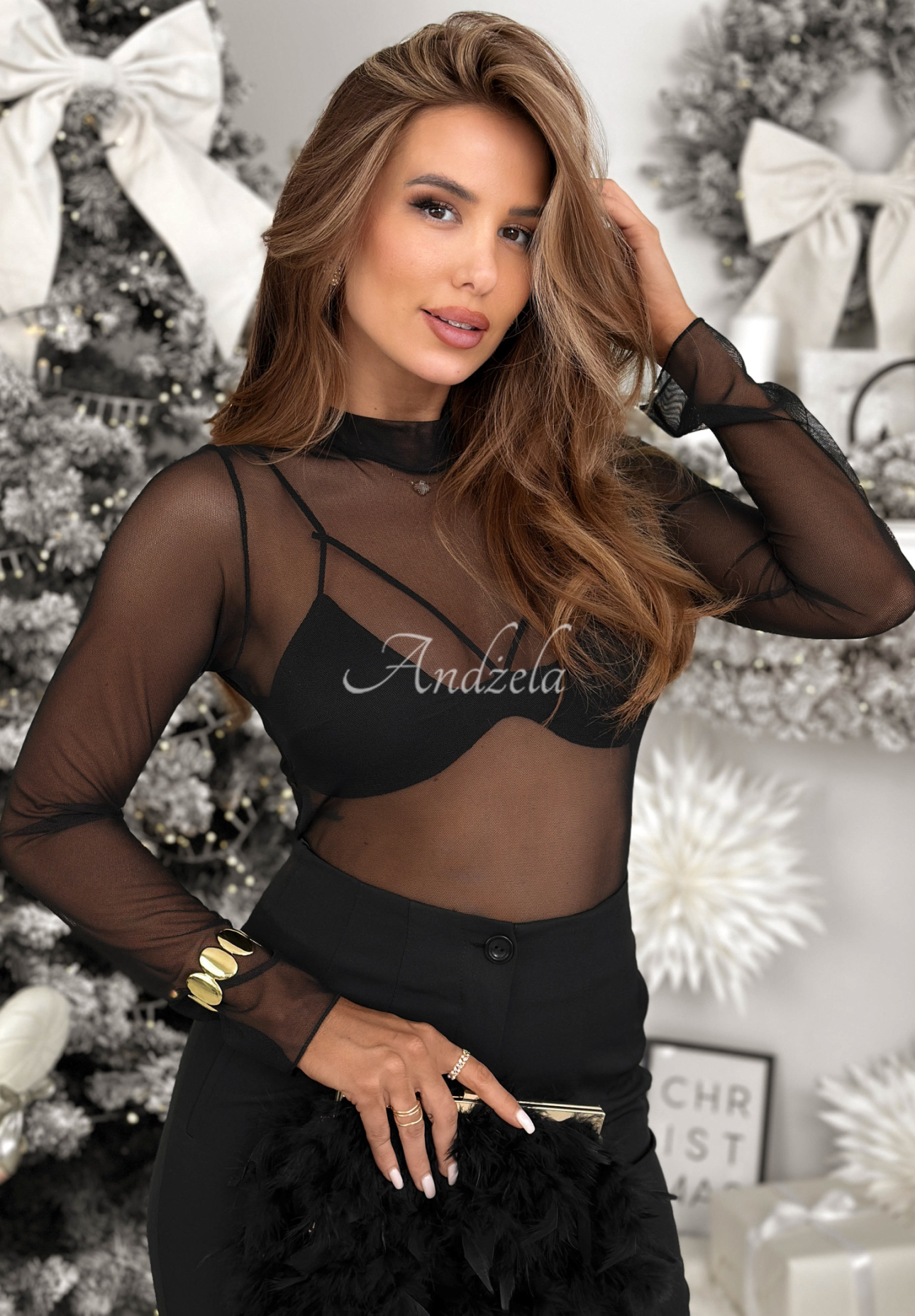 Dopasowane siateczkowe body Feel The Night czarne