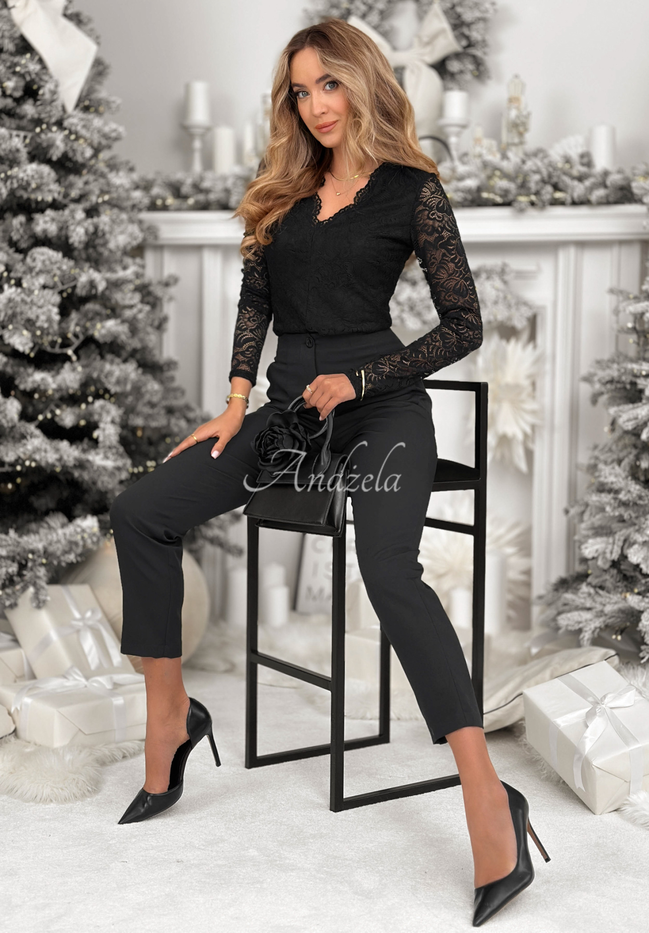 Viscose lace blouse with Your Dearest neckline black