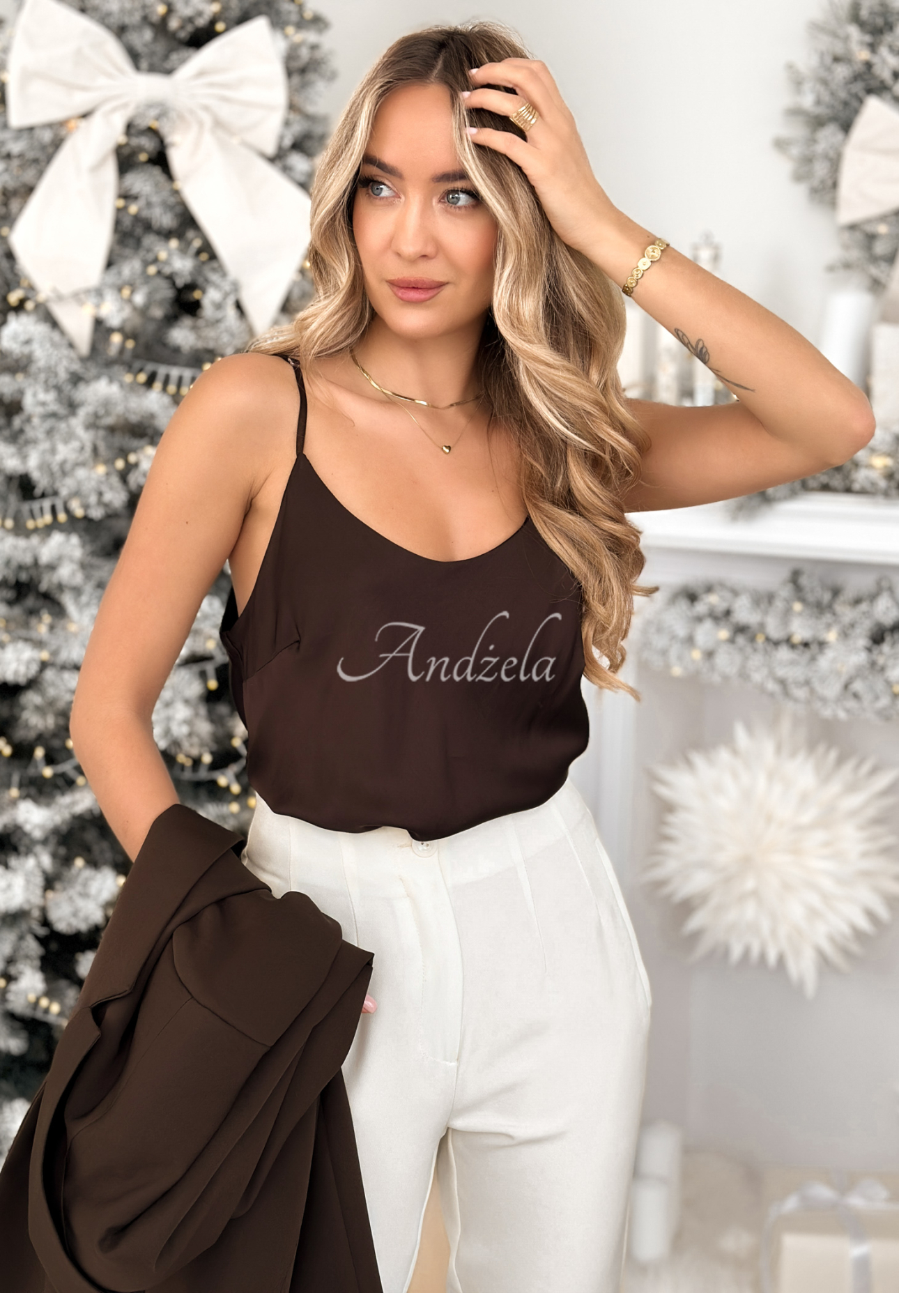 Viscose top with lace Always Wanted chocolate